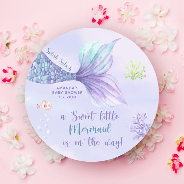 Mermaid Under The Sea Girl Baby Shower Classic Round Sticker (Creator Uploaded)