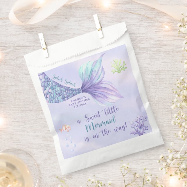 Mermaid Under The Sea Girl Baby Shower Favor Bag (Clipped)