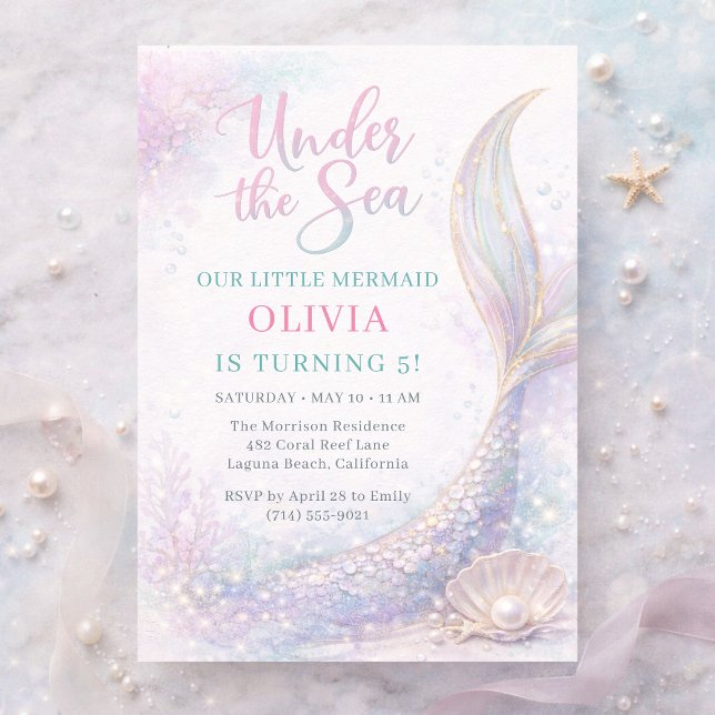 Mermaid Under the Sea Girl Birthday Invitation (Creator Uploaded)
