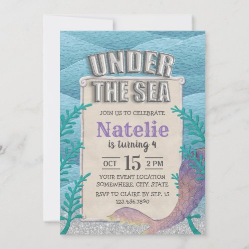 Mermaid Under the Sea Girl Birthday Party Invitation