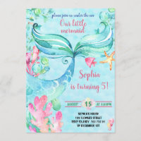 Mermaid Under the Sea Girl Birthday Party Invitation