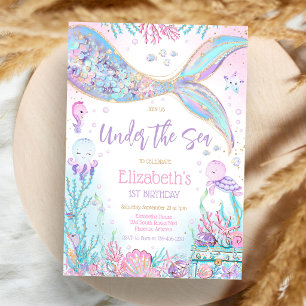 Mermaid Under the Sea Girl Birthday Party Invitation