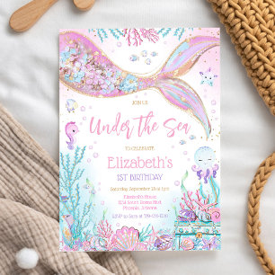 Mermaid Under the Sea Girl Birthday Party Invitation