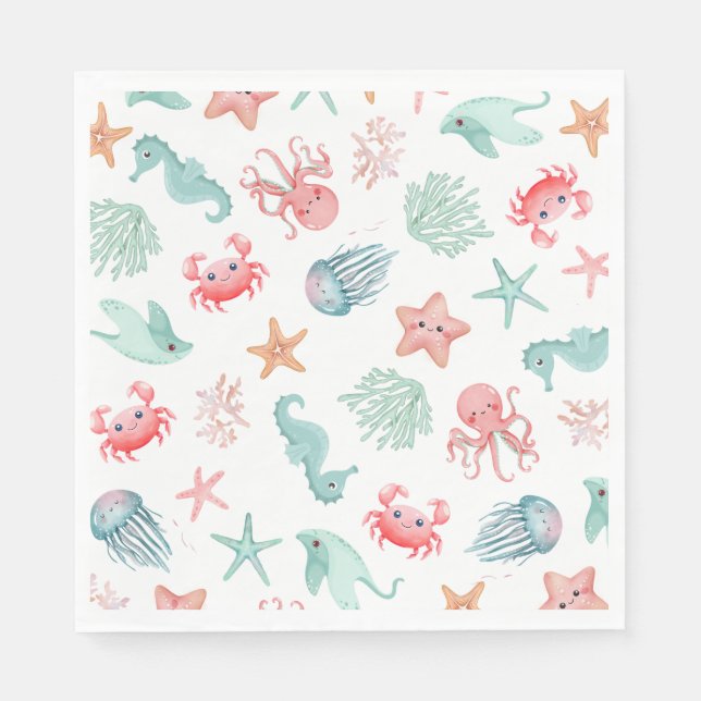 Mermaid Under The Sea Girl Birthday Party Napkins (Front)
