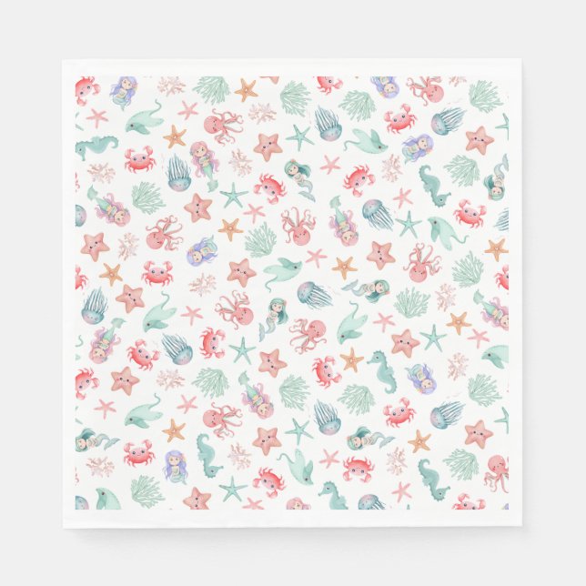 Mermaid Under The Sea Girl Birthday Party Napkins (Front)