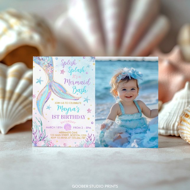Mermaid Under the Sea Girl Birthday Photo Invitation (Creator Uploaded)