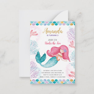 Mermaid Under the Sea Girl Watercolor Birthday In Note Card