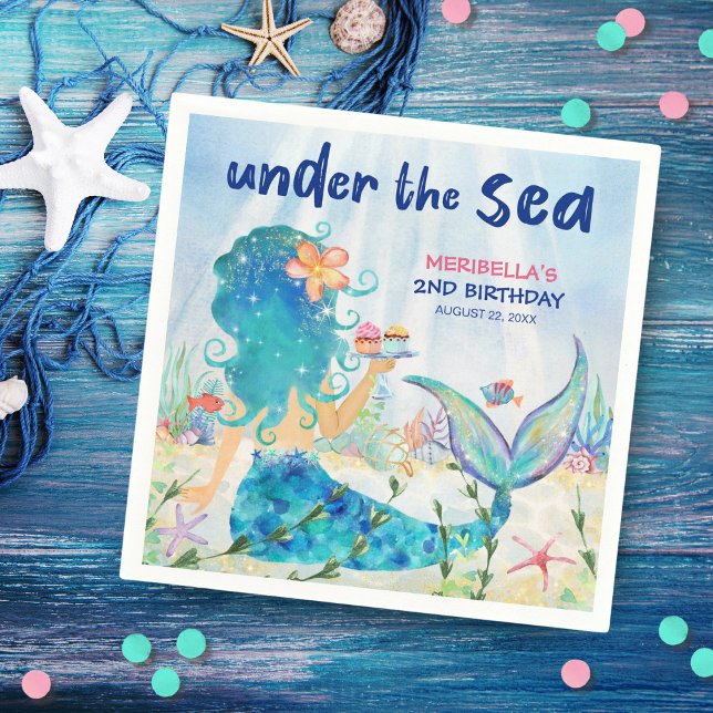 Mermaid Under The Sea Girl's Beach Birthday Napkins (Creator Uploaded)