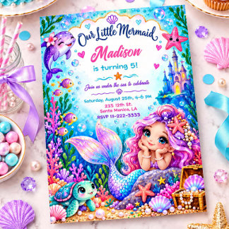 Mermaid Under the Sea Girls Birthday Invitation