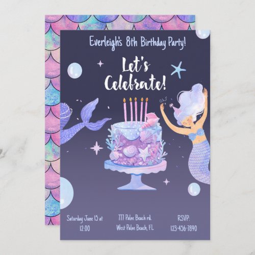 Mermaid Under The Sea Girls Birthday Invitation 