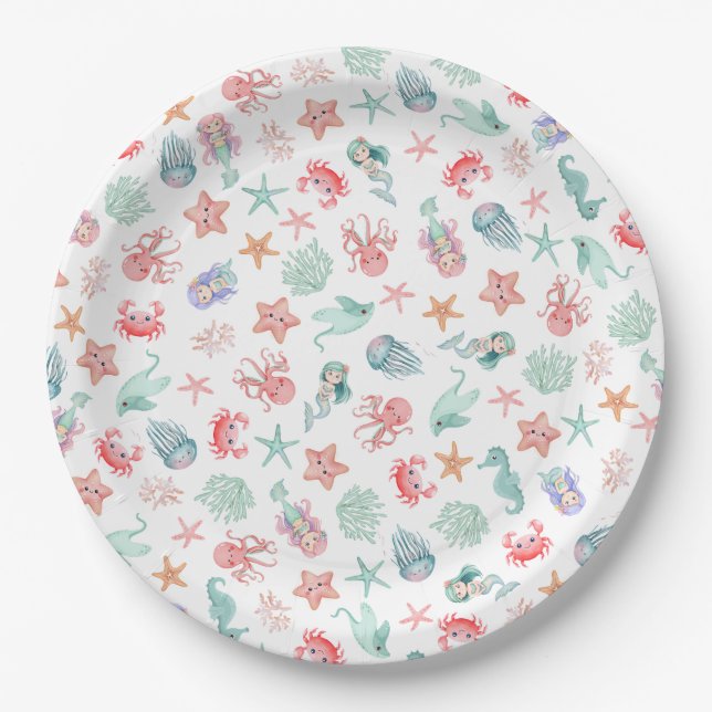Mermaid Under the Sea Girls Birthday Paper Plates (Front)