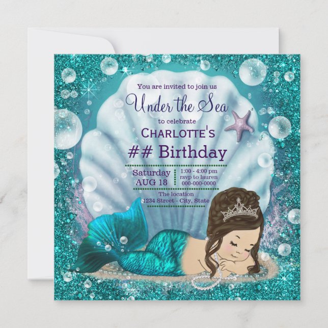 Mermaid Under the Sea Girls Birthday Party Invitation (Front)