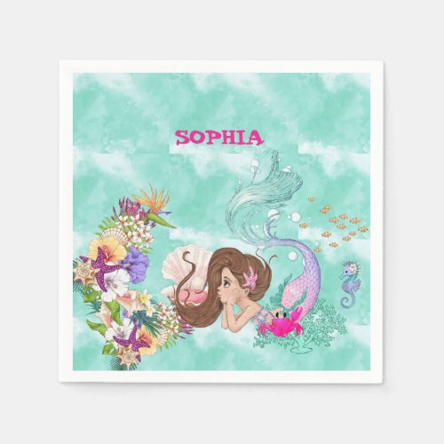 Mermaid Under The Sea Girly Cute Napkins