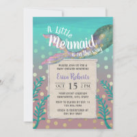 Mermaid Under the Sea Gold Dots Girl Baby Shower Invitation