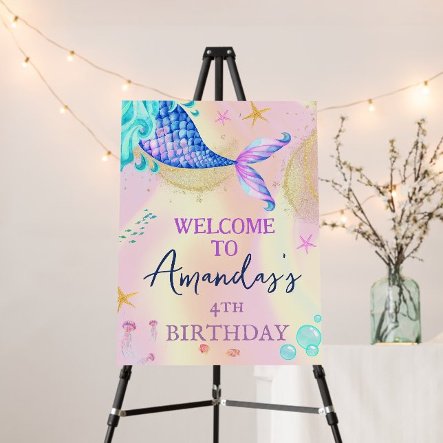 Mermaid Under the Sea Gold Glitter Birthday Party Foam Board (In Situ (Stand))
