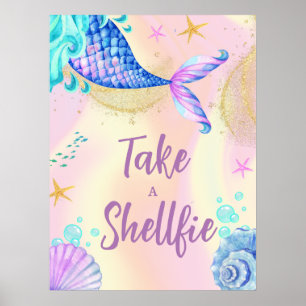 Mermaid Under the Sea Gold Glitter Birthday Party Poster