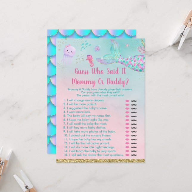 Mermaid Under The Sea Guess Who Said It Game Invitation (Front/Back In Situ)