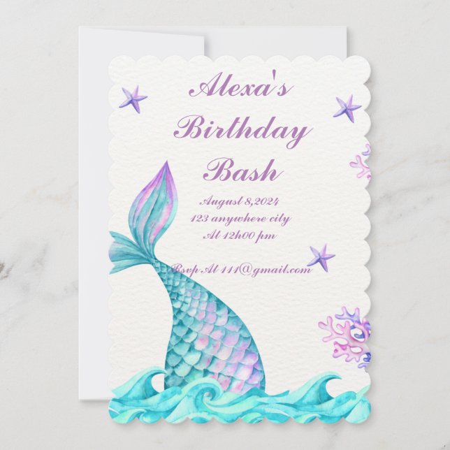 MERMAID UNDER THE SEA MAGICAL BIRTHDAY INVITATION (Front)