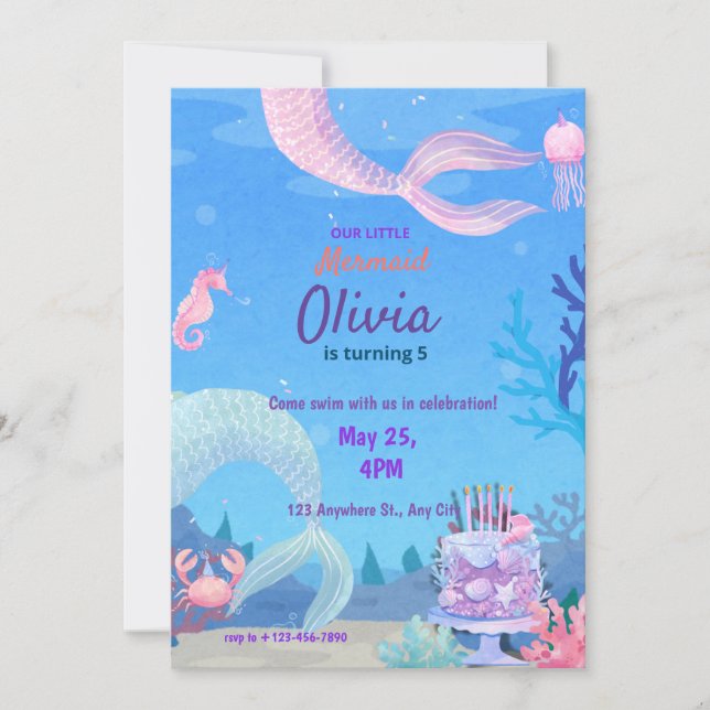 Mermaid Under the sea magical Birthday Invitation (Front)