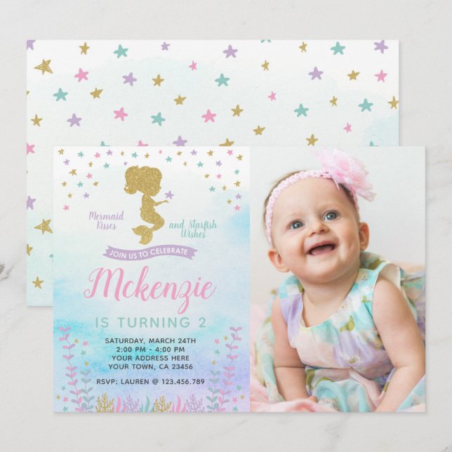 Mermaid, Under the Sea, Magical Invitation (Front/Back)