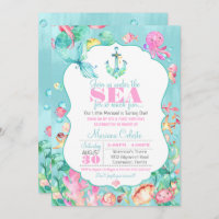 Mermaid Under the Sea Nautical First Birthday Invitation