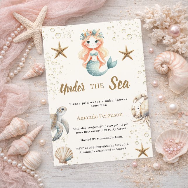 Mermaid Under the sea ocean animals Baby Shower Invitation (Creator Uploaded)