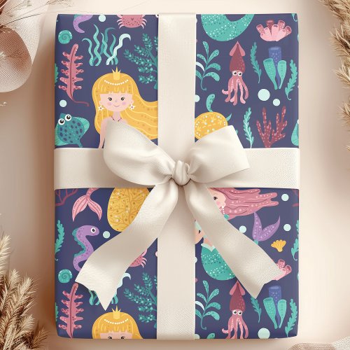 Mermaid Under The Sea Ocean Birthday Wrapping Paper