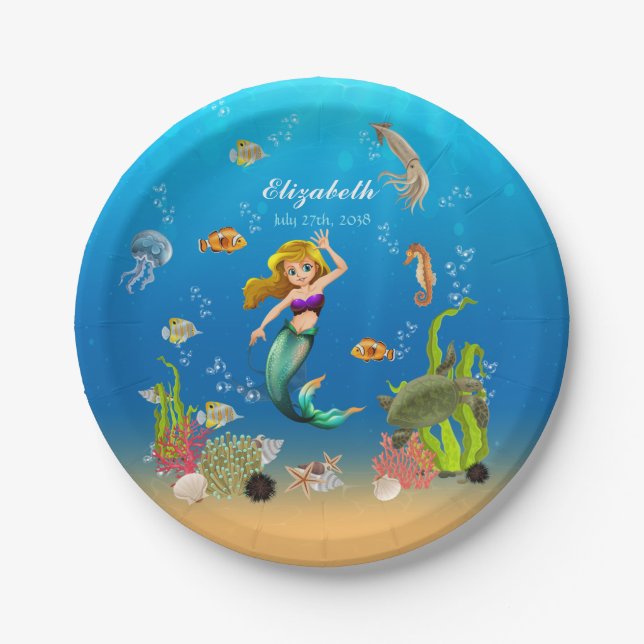 Mermaid Under The Sea Ocean Paper Plates (Front)