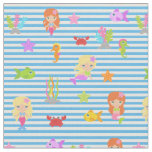 Mermaid Under The Sea on blue and white striped Fabric