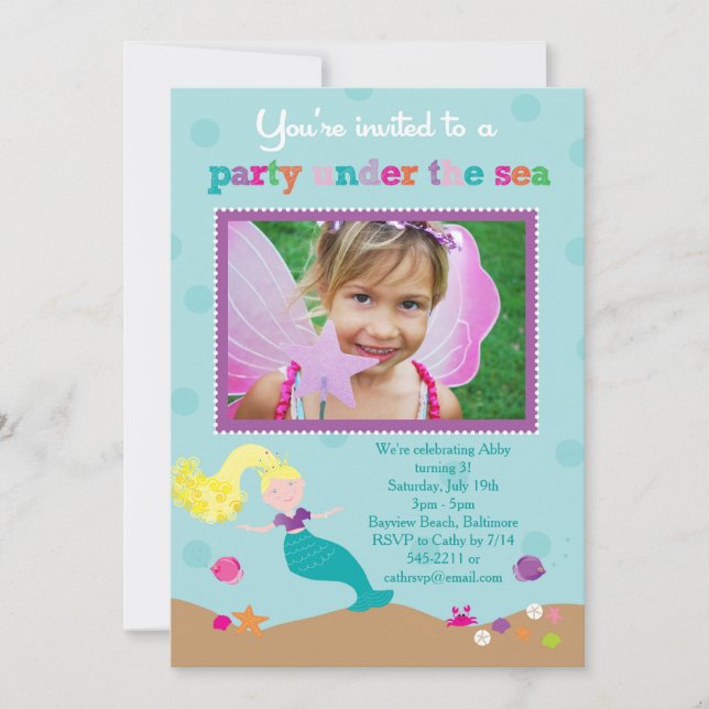 Mermaid Under the Sea Party Invitation (Front)