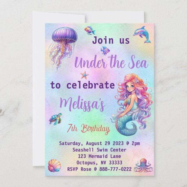 Mermaid Under the Sea Pastel Birthday Party Invitation (Front)