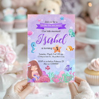 Mermaid Under the Sea Pastel Birthday Party Invitation