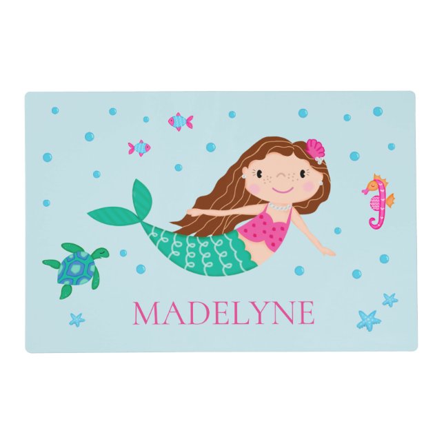 Mermaid Under The Sea Personalized Blue Placemat (Front)