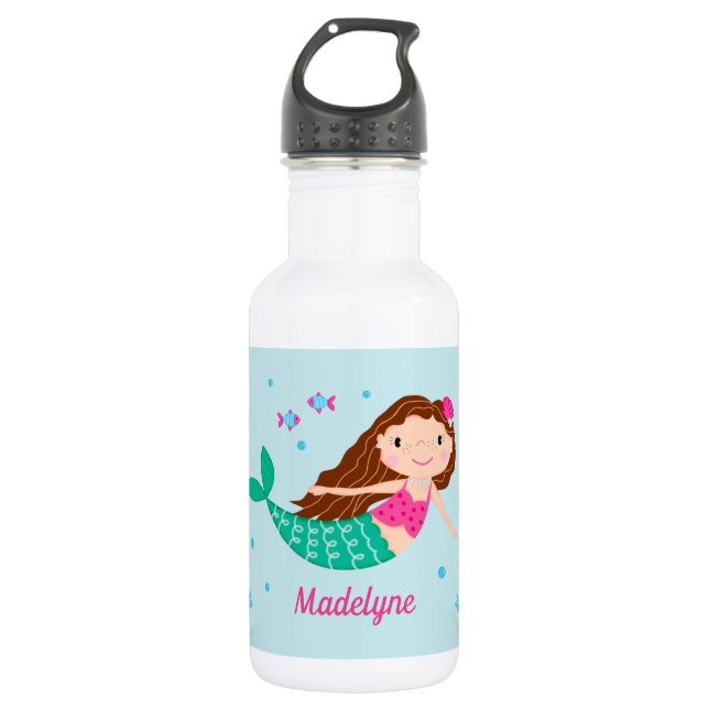 Mermaid Under The Sea Personalized Blue Stainless Steel Water Bottle (Front)