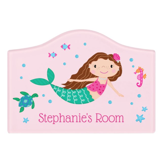 Mermaid Under The Sea Personalized Pink Door Sign (Small Crest Front)