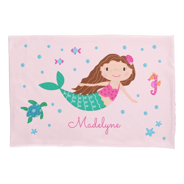 Mermaid Under The Sea Personalized Pink Pillow Case (Front)