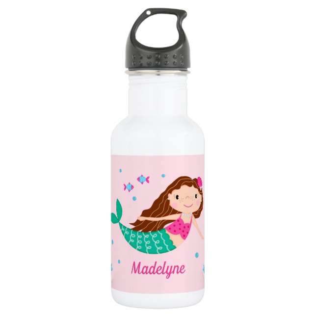 Mermaid Under The Sea Personalized Pink Stainless Steel Water Bottle (Front)