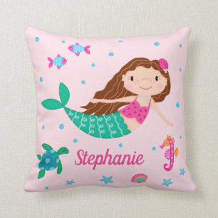Mermaid Under The Sea Personalized Pink Throw Pillow