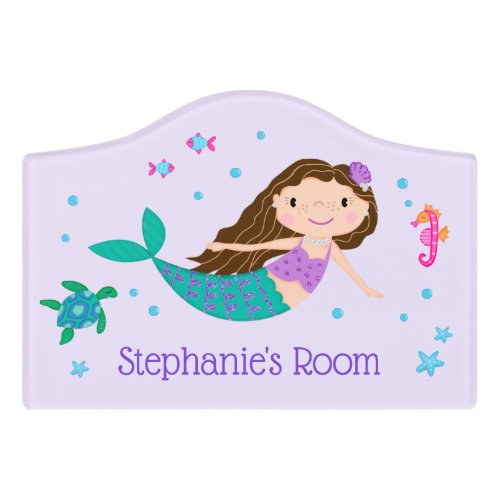 Mermaid Under The Sea Personalized Purple Door Sign