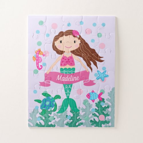 Mermaid Under The Sea Personalized Purple Jigsaw Puzzle