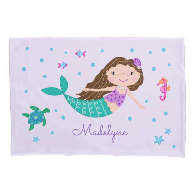 Mermaid Under The Sea Personalized Purple Pillow Case (Front)
