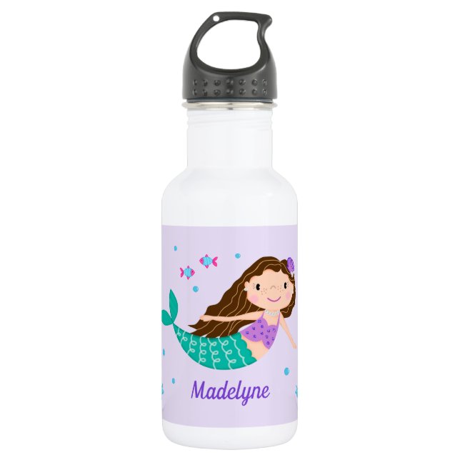 Mermaid Under The Sea Personalized Purple Stainless Steel Water Bottle (Front)