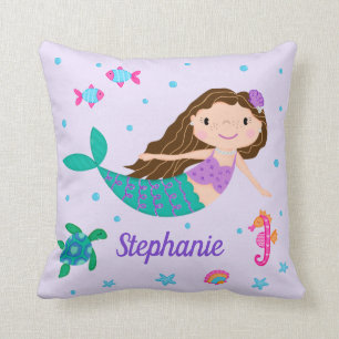 Mermaid Under The Sea Personalized Purple Throw Pillow