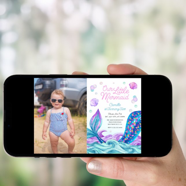 Mermaid Under the Sea Photo Birthday Invitation (Front Digital)
