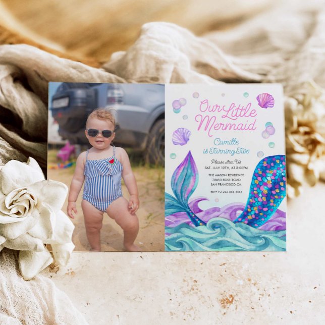 Mermaid Under the Sea Photo Birthday Invitation (Creator Uploaded)