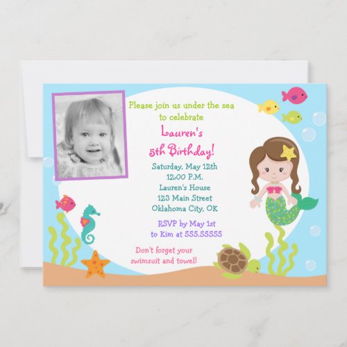 Mermaid Under the Sea Photo Birthday Invitation