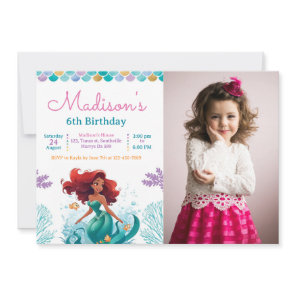 Mermaid Under the Sea Photo Birthday Party  Invitation