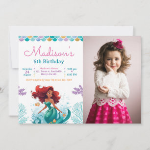 Mermaid Under the Sea Photo Birthday Party  Invitation