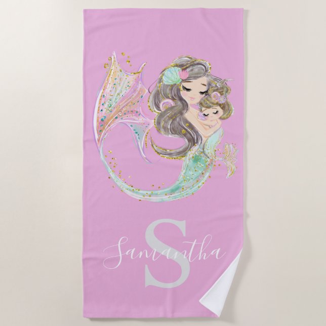MERMAID UNDER THE SEA PINK BEACH TOWEL (Front)