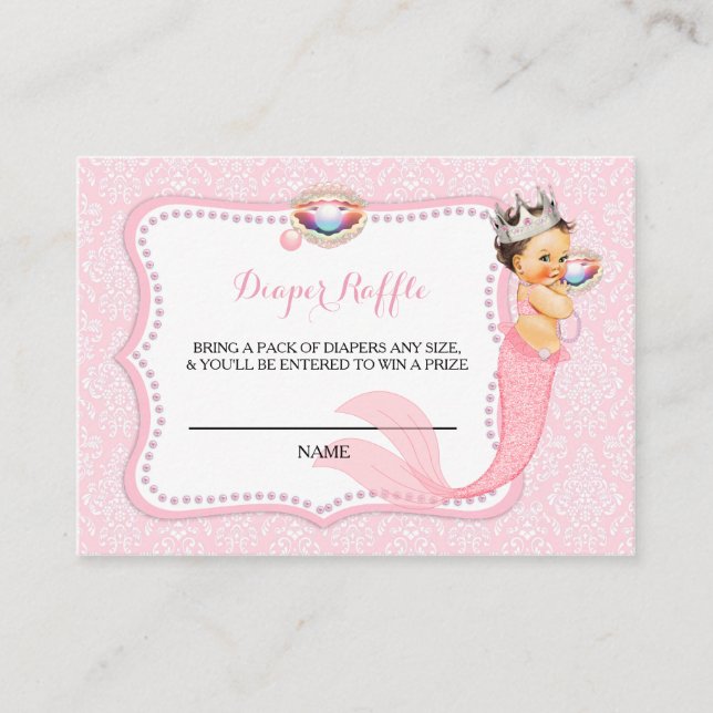 Mermaid Under the Sea Pink Diaper Raffle Ticket Enclosure Card (Front)
